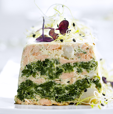 Terrine van Zalm, sint-jacobsnoot en spinazie